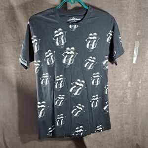 The Rolling Stones Black and White Distorted Band Logo Graphic Tee VG S